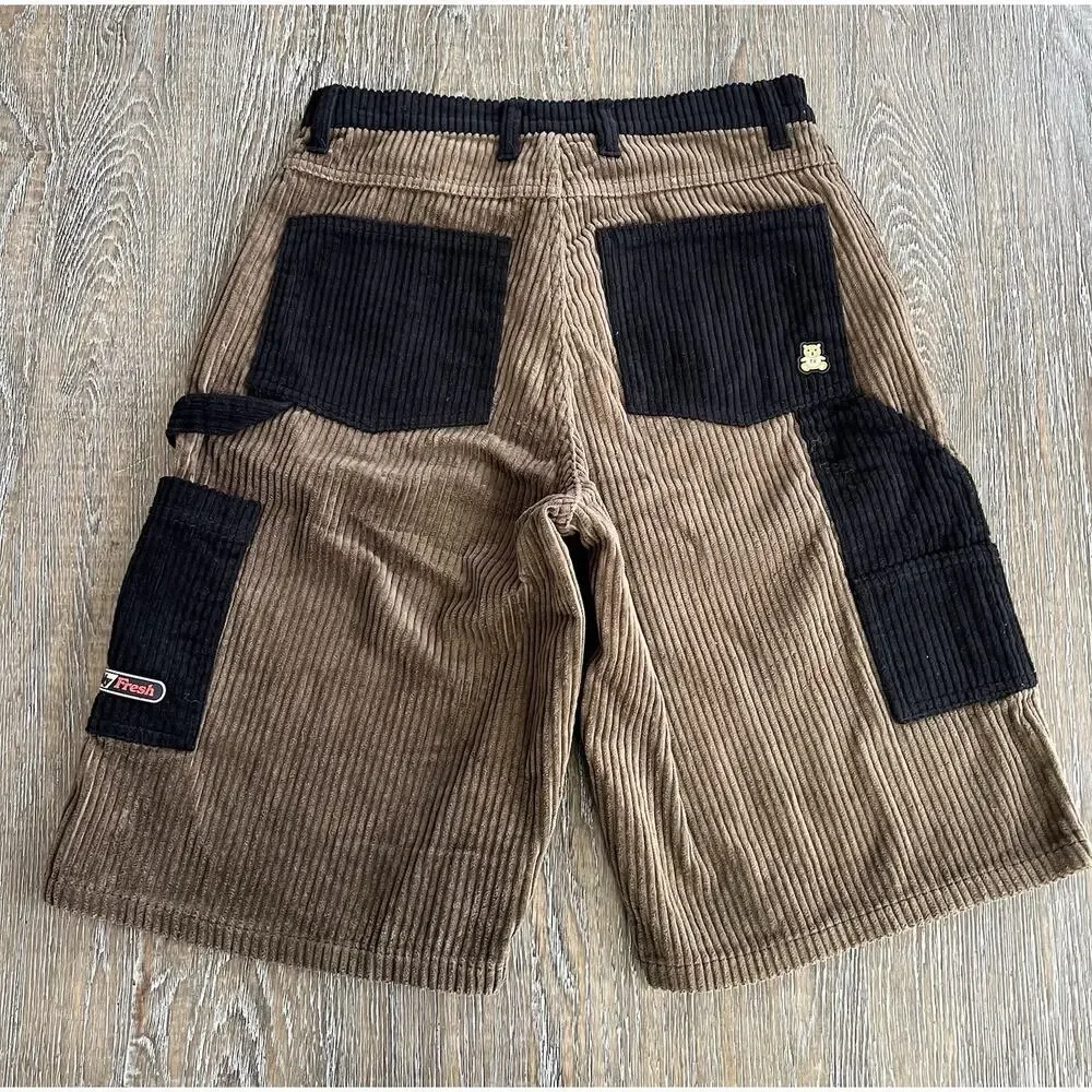 TEDDY‎ FRESH Men’s Corduroy Shorts Black Brown Pockets Sz 28 Perfect Condition